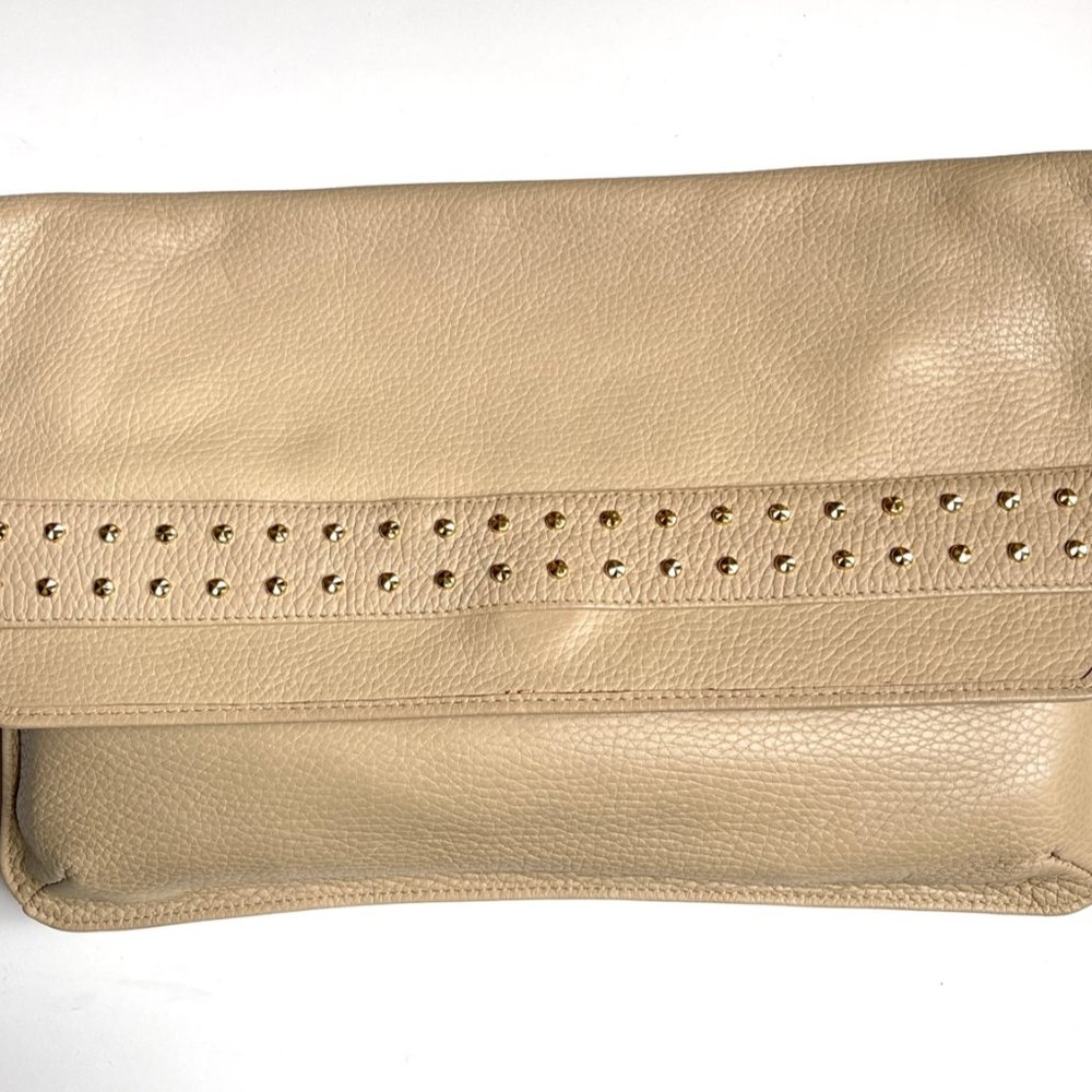 New leather clutch with golden decoration.